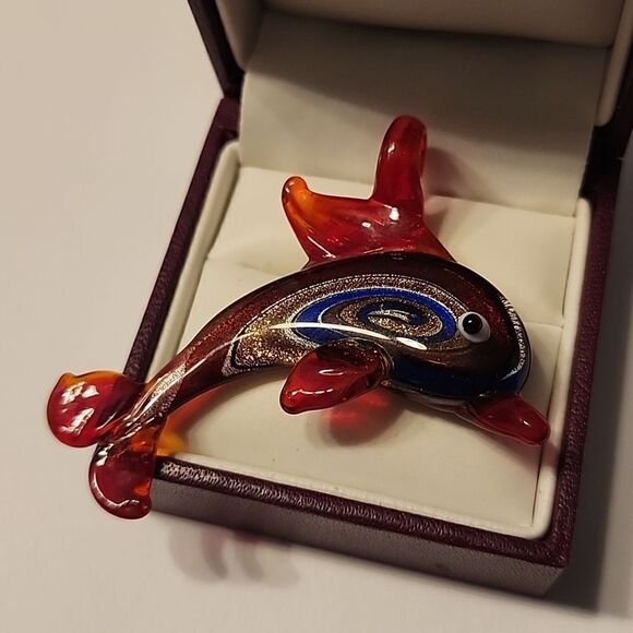 Handblown Glass Dolphin Dichroic Glass Pendant Sea CreatureOcean Womens Jewelry - Picture 3 of 5